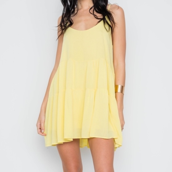 XS, S & M YELLOW CAMI LACE UP SWING MINI DRESS - Picture 2 of 9